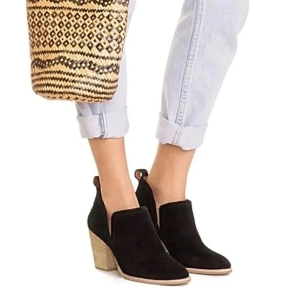 JEFFREY CAMPBELL Rosalee Ankle Boot 10 Black Suede Block Heel Slip On